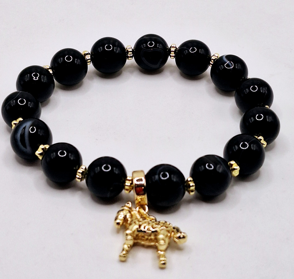 Браслет из черного агата ручная работа