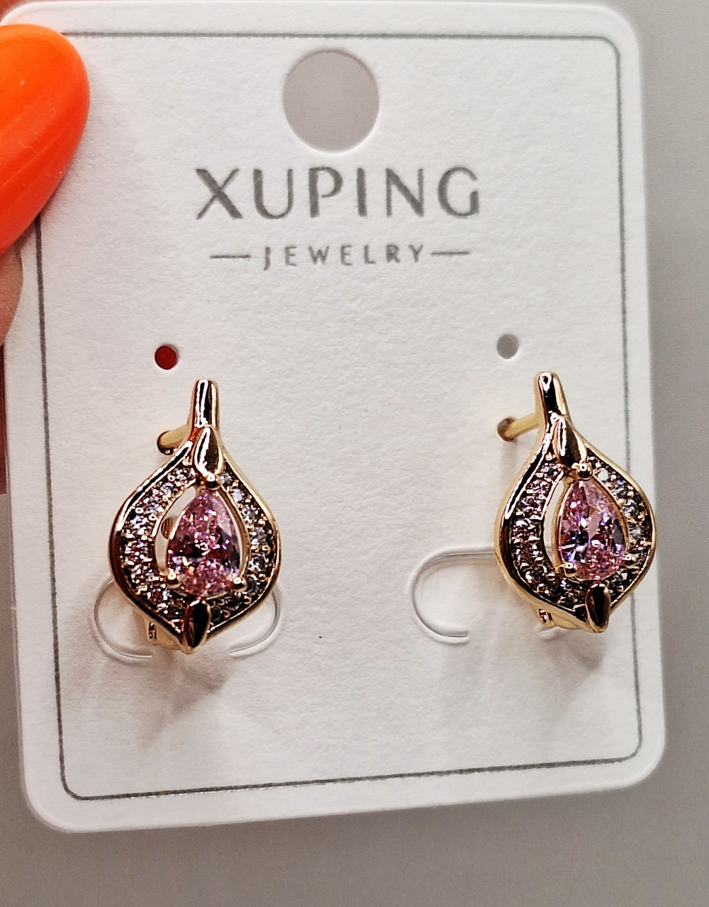 Серьги (1.5см) камень роз.англ.замок