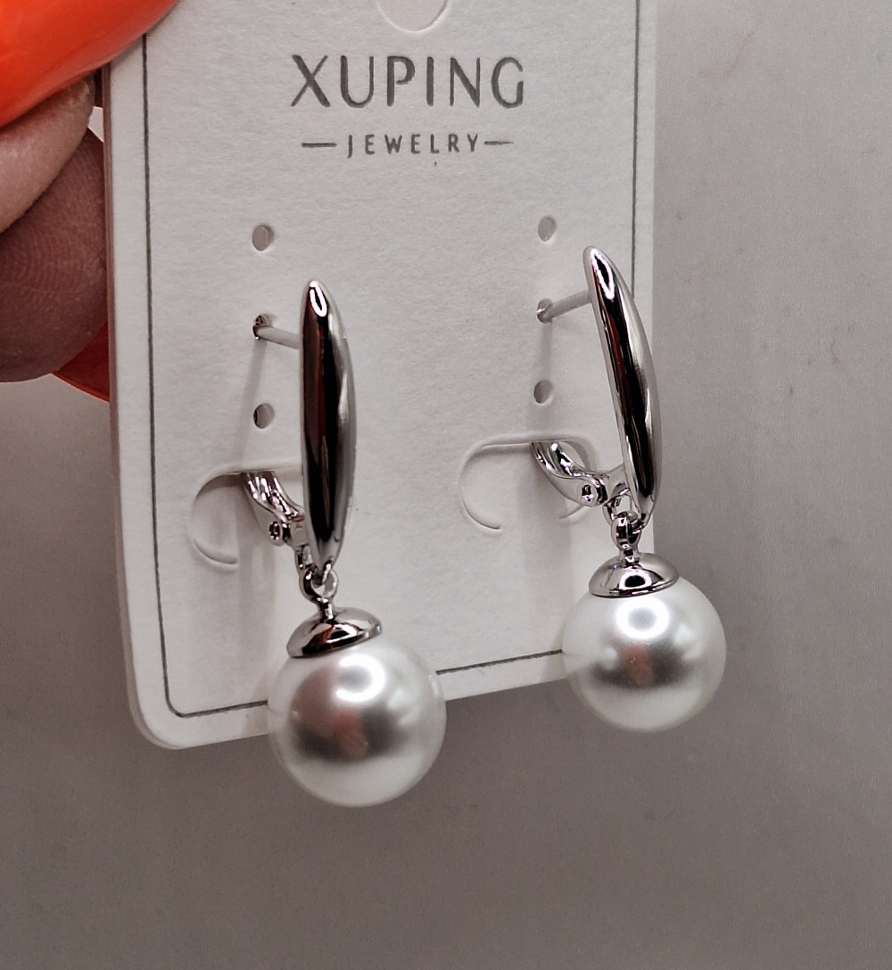 Серьги (2.8см) жемч.1см   англ.з 