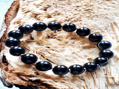 браслет из черного агата  10мм и гематита 17р
