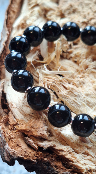 Браслет из черного агата  10мм и гематита 17р