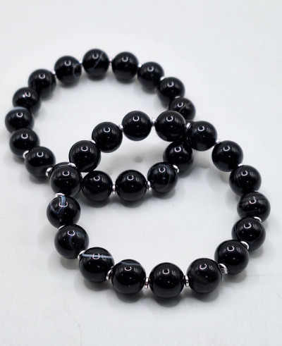 Браслет из черного агата 10мм и гематита 18р