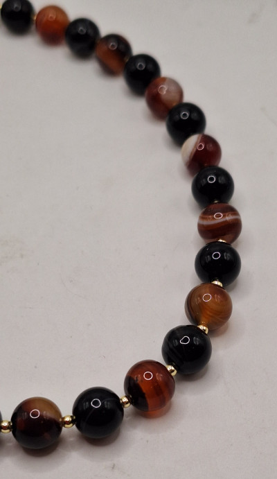 Браслет из сердолика и черного агата 10мм (19р)