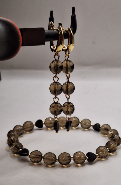 Серьги с дымчатым кварцем (6см)